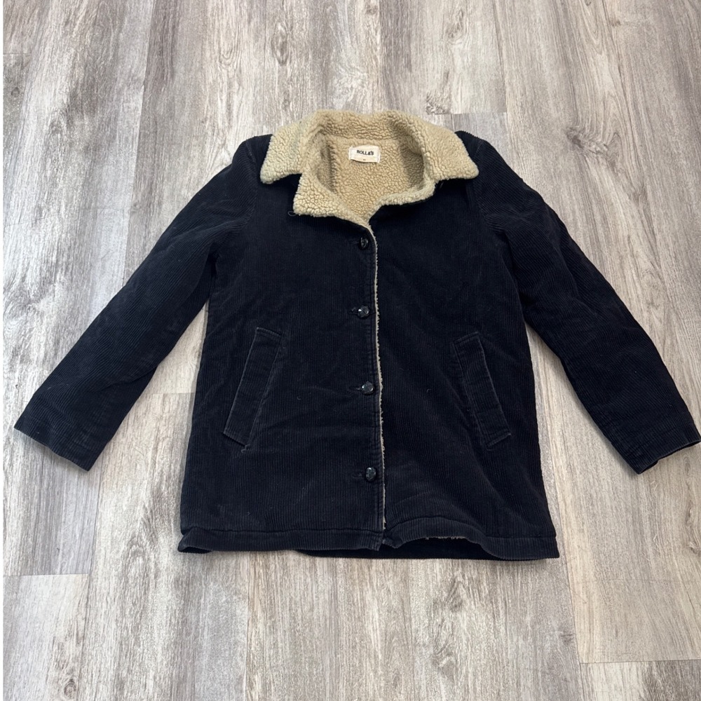 Rolla's Navy Blue Corduroy Sherpa Lined Jacket Womens Size 8 Small Button Front